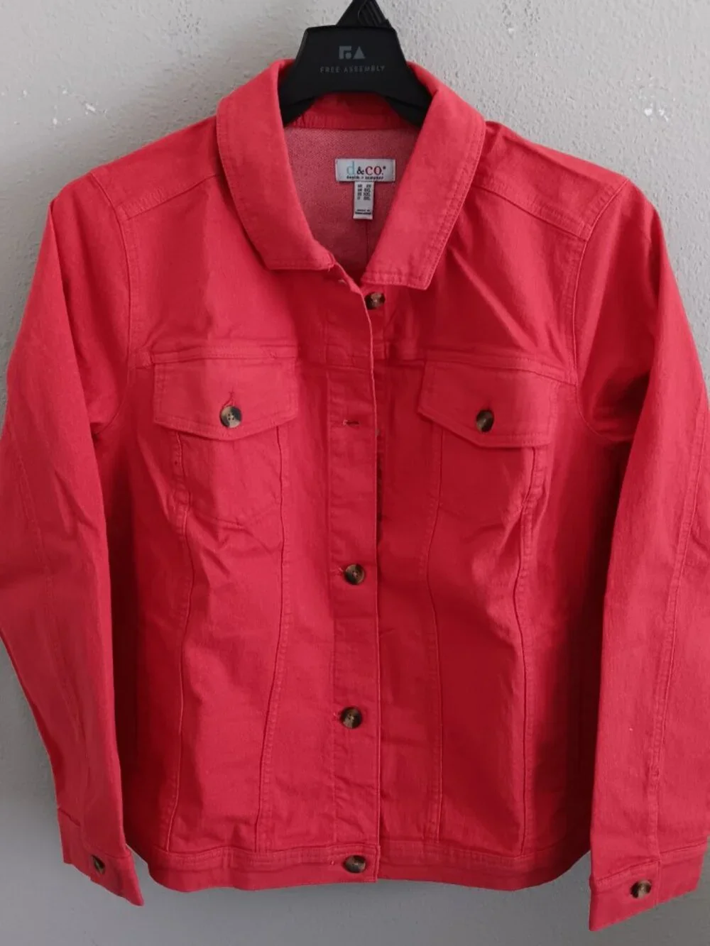 Denim & Co. Classic Stretch Denim Jacket with Welt Pockets, Coral Sz 2X a698540
